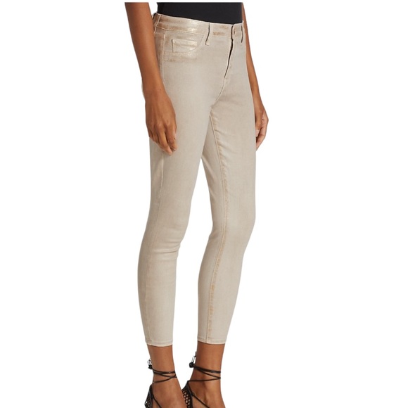 ✨Margot High Rise Skinny Cropped Jeans✨NWT Biscuit Shimmer Gold Glitter Paint - Picture 2 of 7